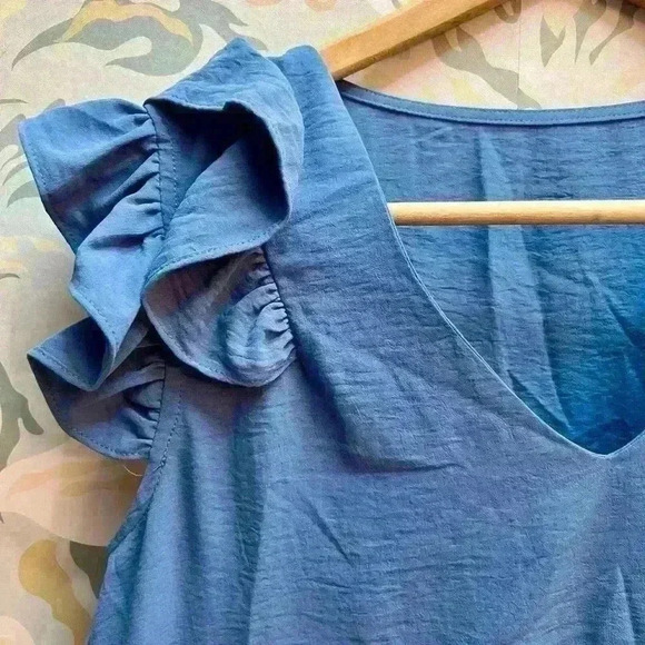 Periwinkle Blue Ruffle Sleeve Blouse, Size Large - Picture 4 of 4